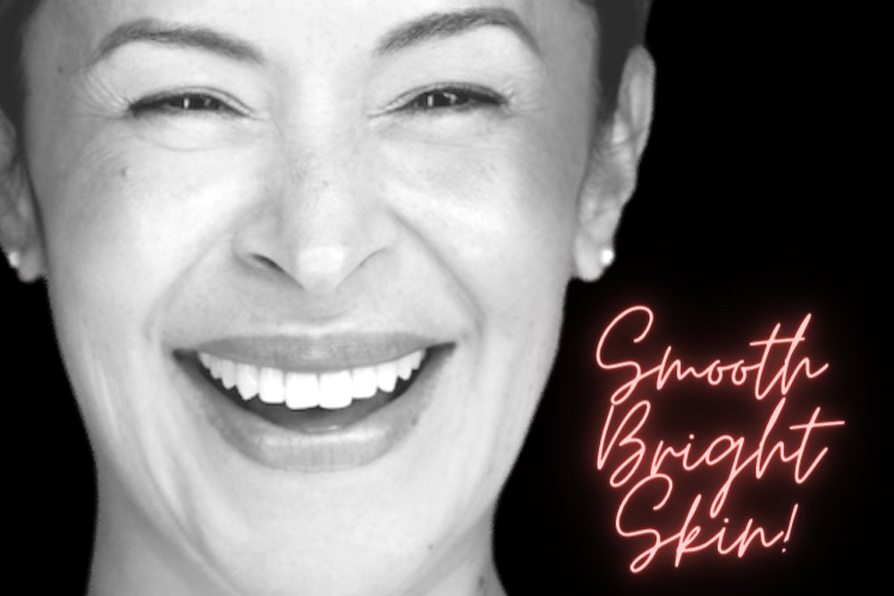 Woman with big smile on face