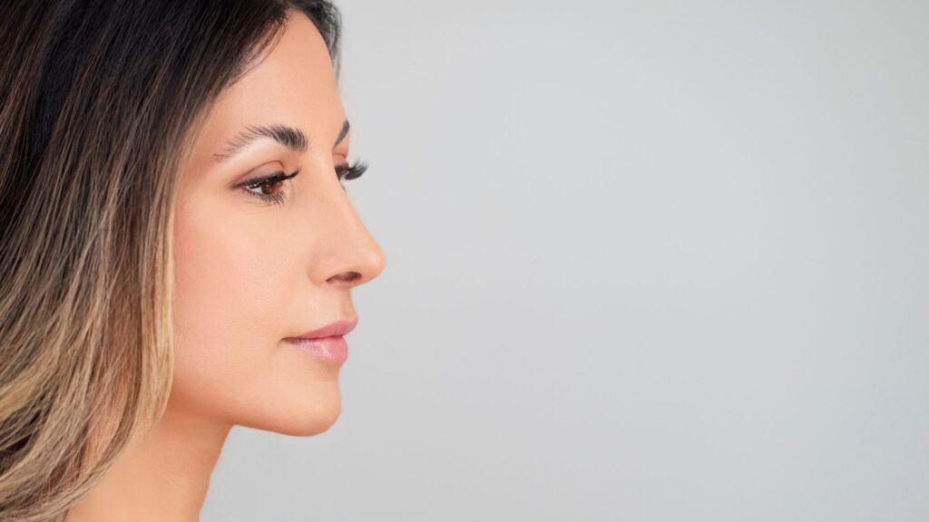 A woman with a gorgeous nose at L&P Aesthetics