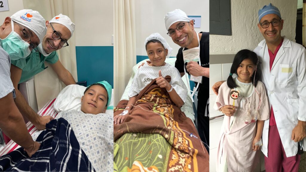a collage of images of Drs. Lieberman & Parikh helping patients with HUGS
